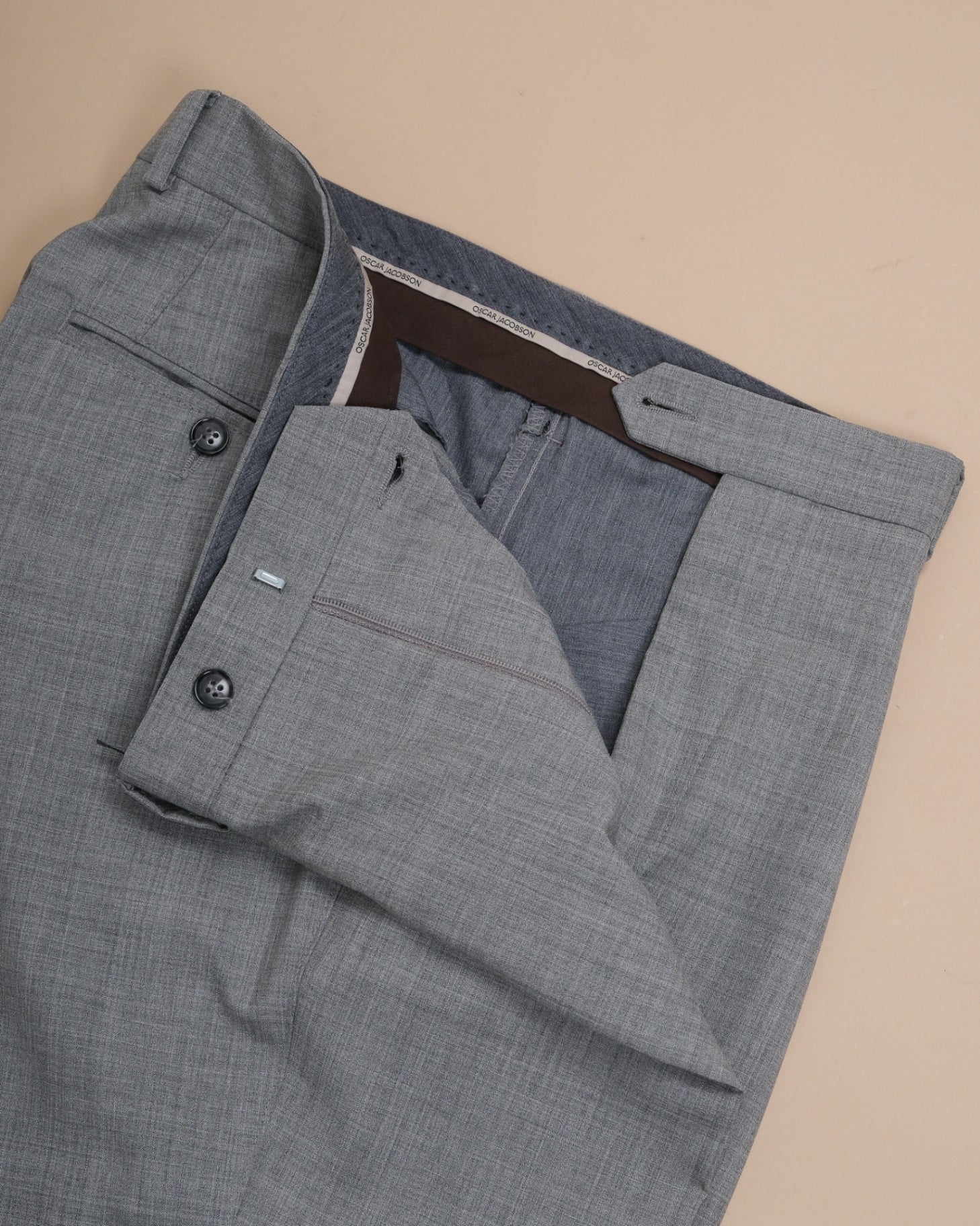 Light Grey High-Rise Pleated Wool Trousers