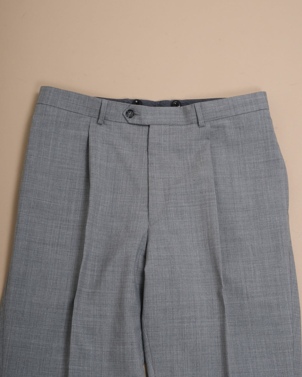 Light Grey High-Rise Pleated Wool Trousers