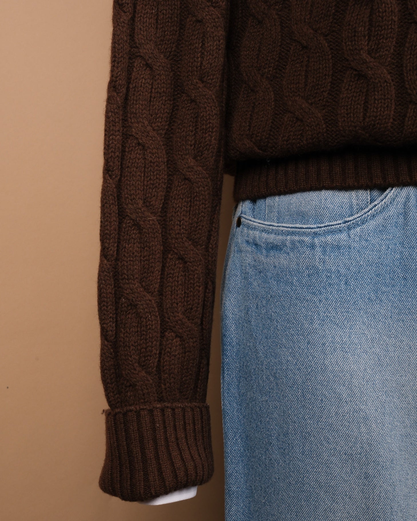 Brown Heavy Cable Knitted Wool Sweater