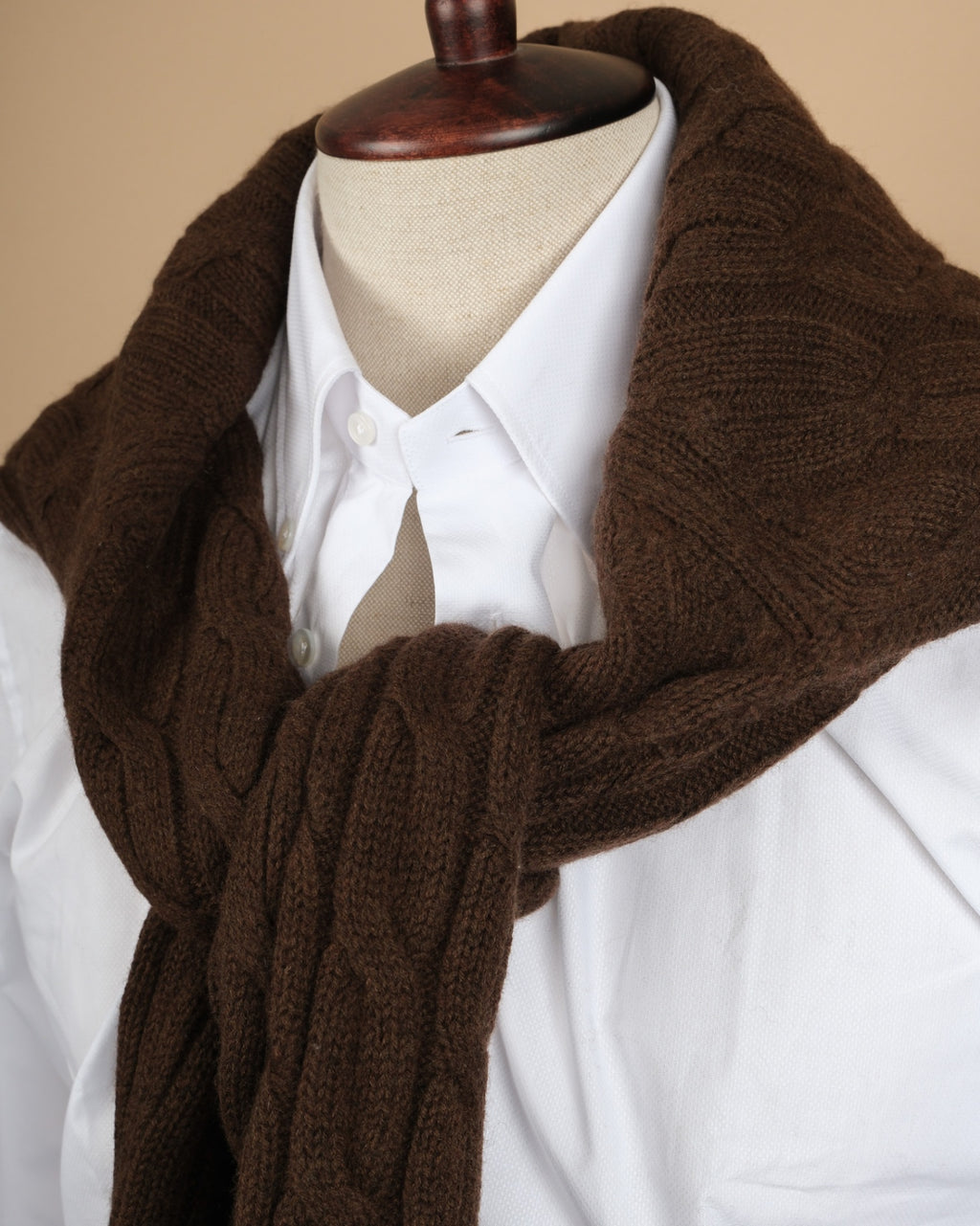 Brown Heavy Cable Knitted Wool Sweater