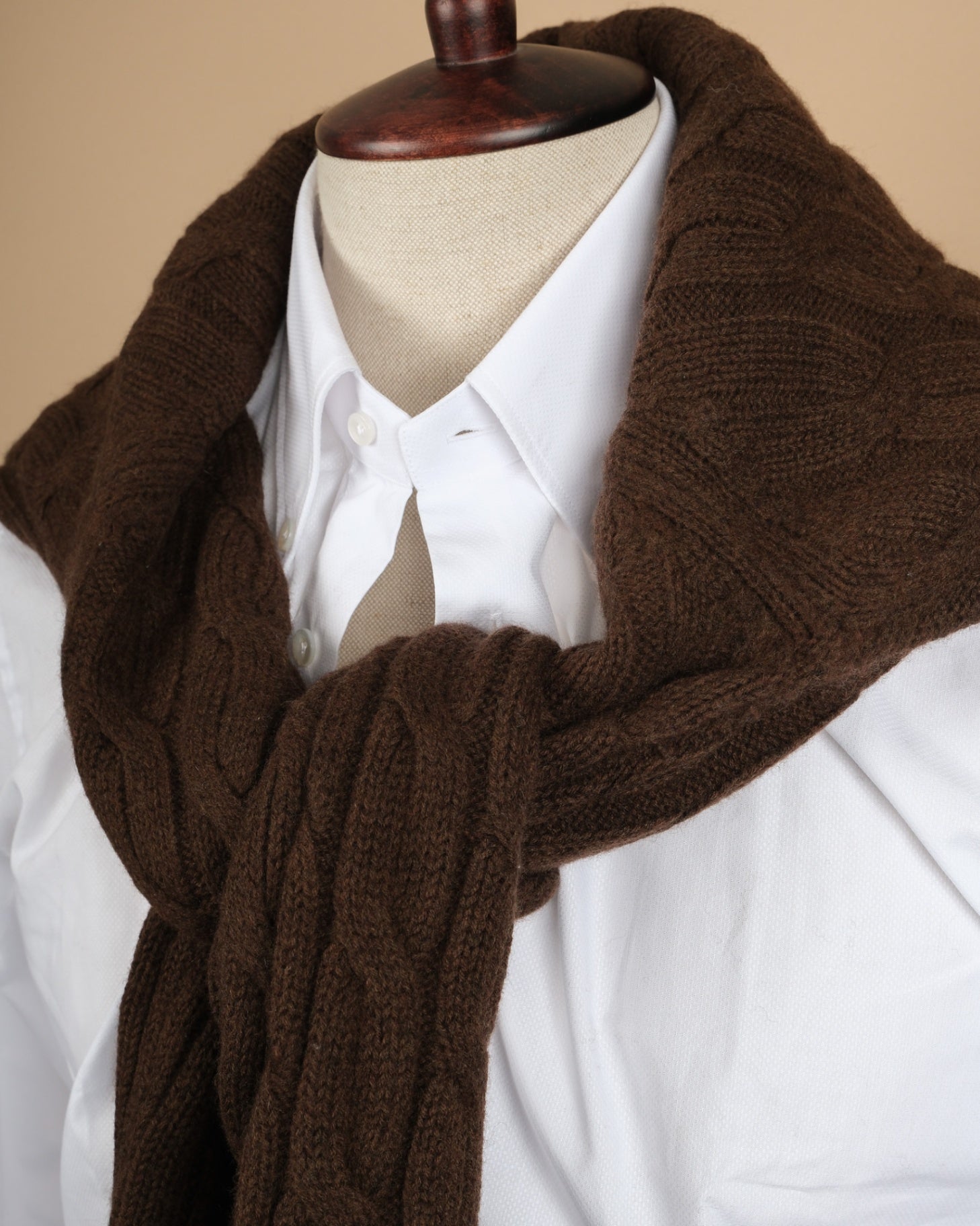 Brown Heavy Cable Knitted Wool Sweater