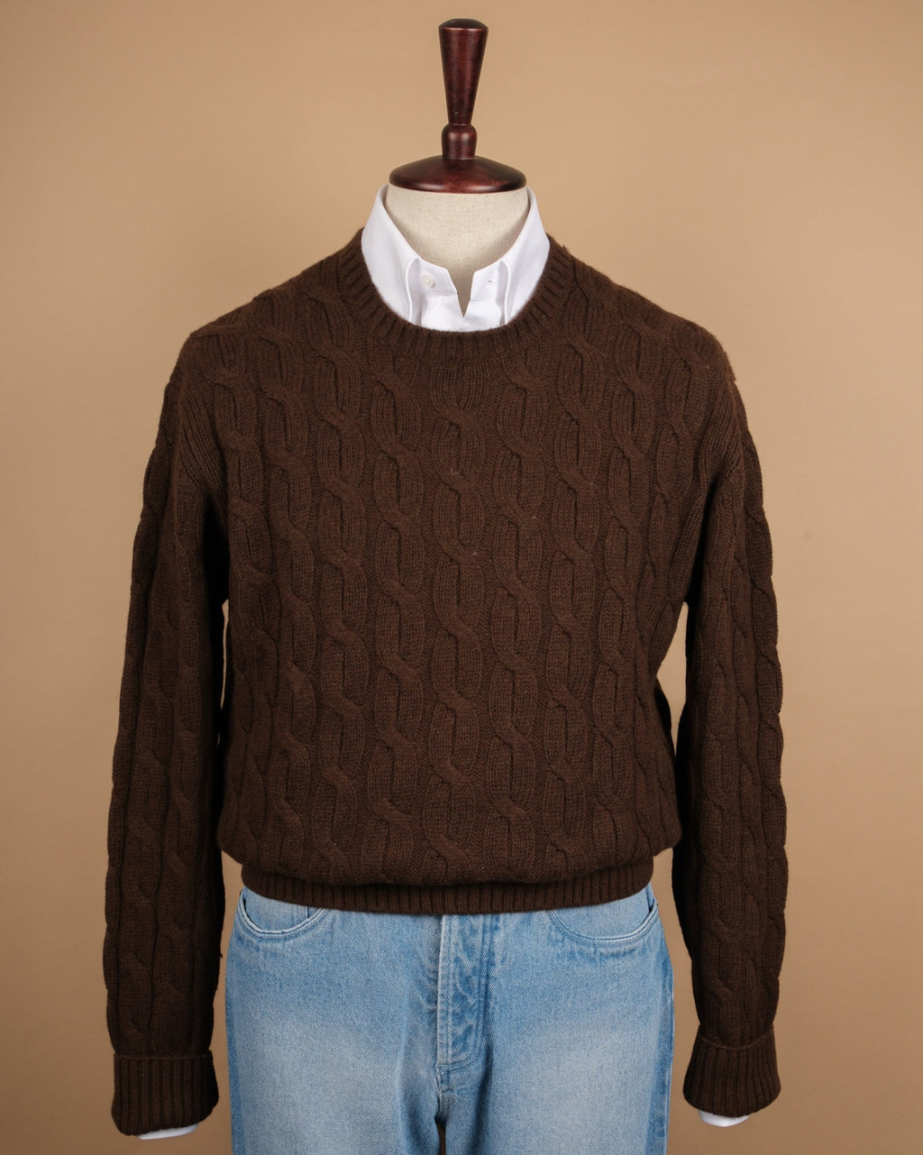 Brown Heavy Cable Knitted Wool Sweater