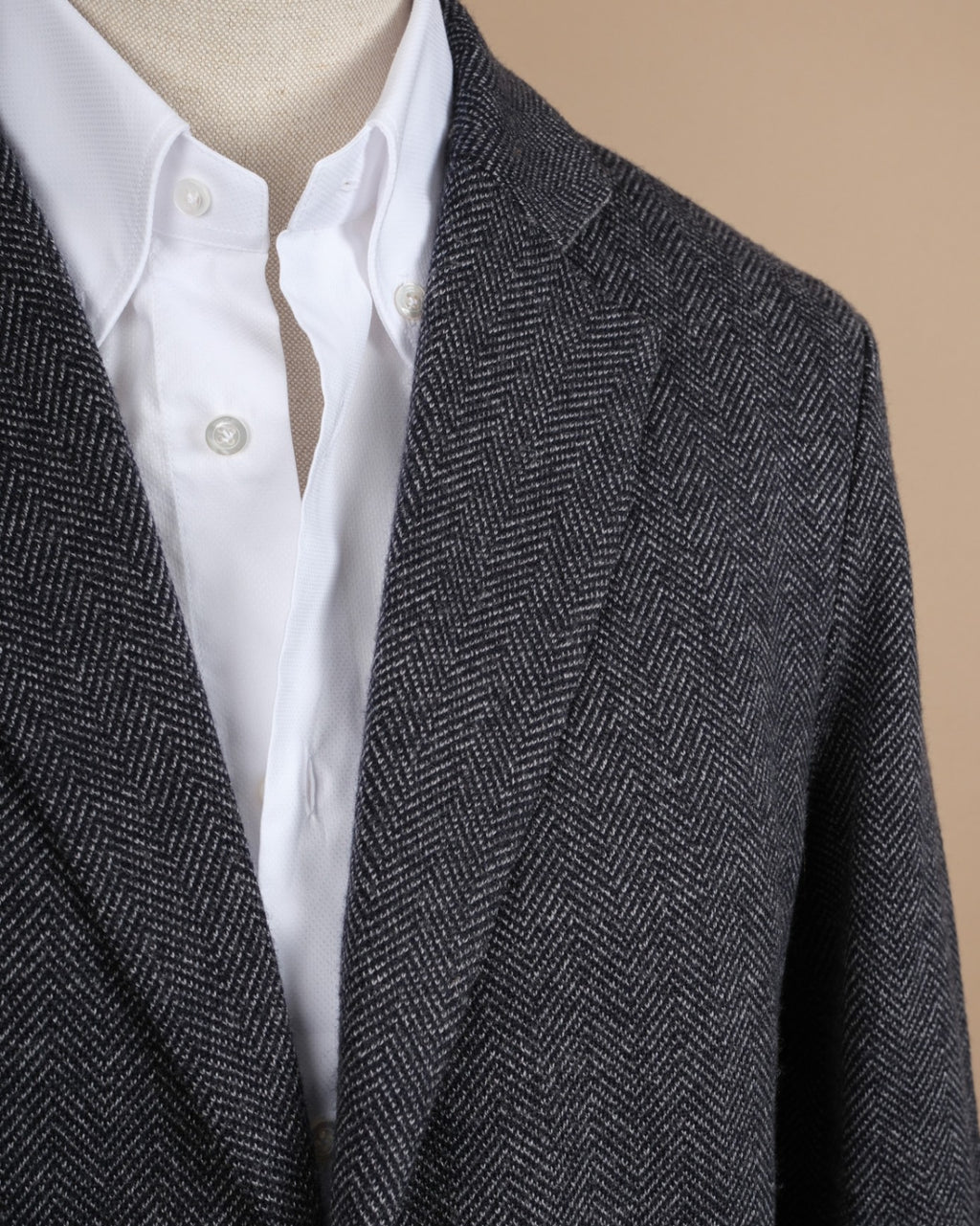 Grey Herringbone Knitted Virgin Wool Sports Jacket