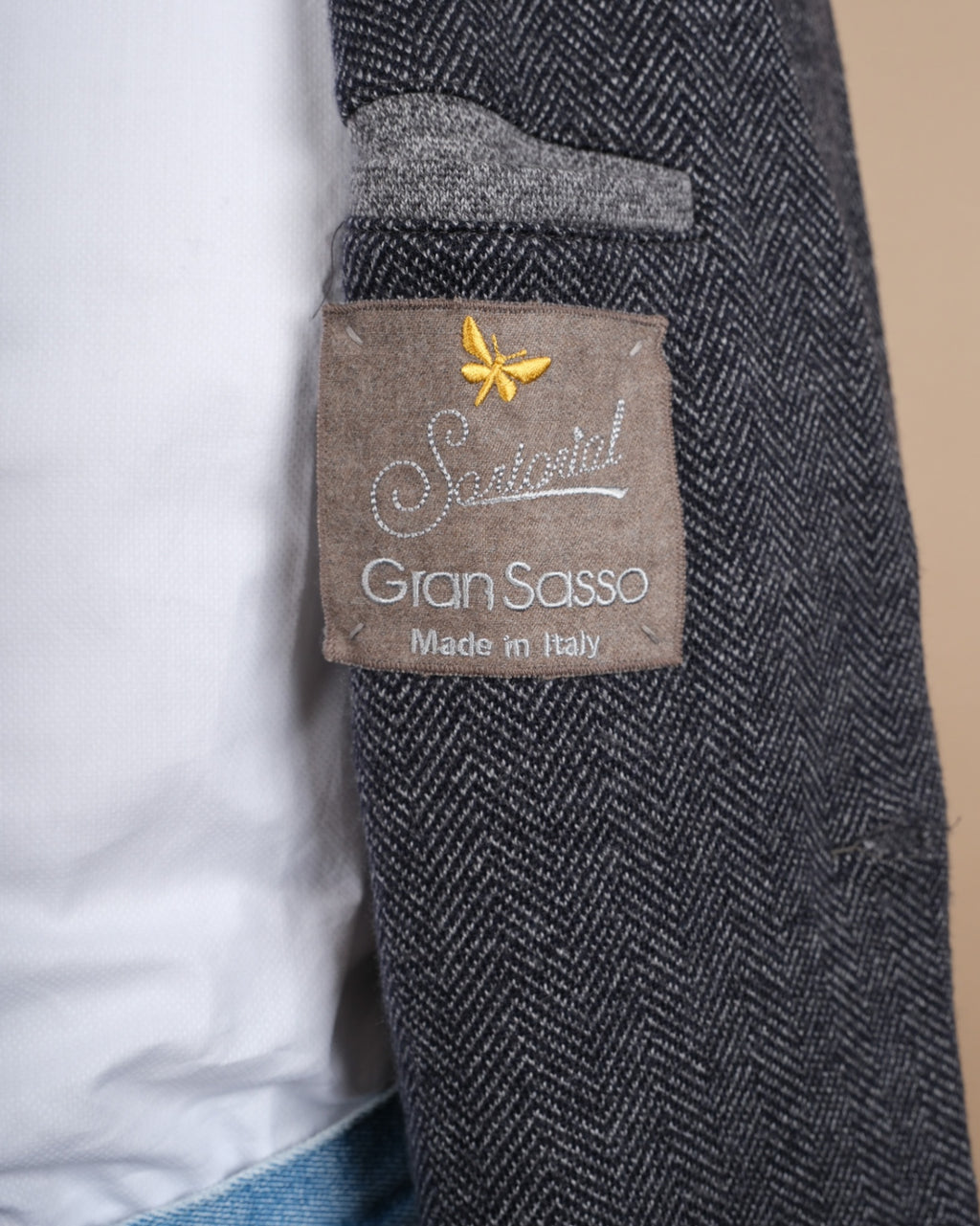 Grey Herringbone Knitted Virgin Wool Sports Jacket