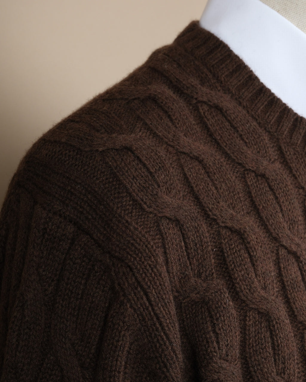 Brown Heavy Cable Knitted Wool Sweater
