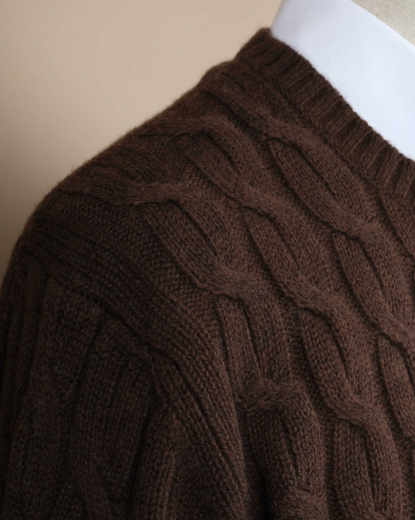 Brown Heavy Cable Knitted Wool Sweater