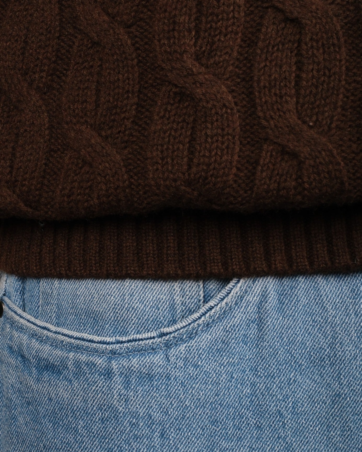 Brown Heavy Cable Knitted Wool Sweater