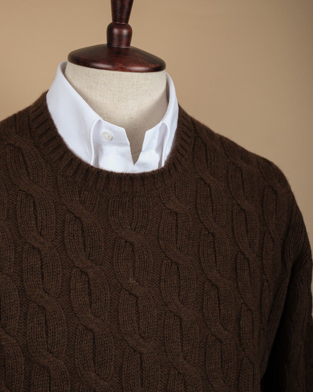 Brown Heavy Cable Knitted Wool Sweater