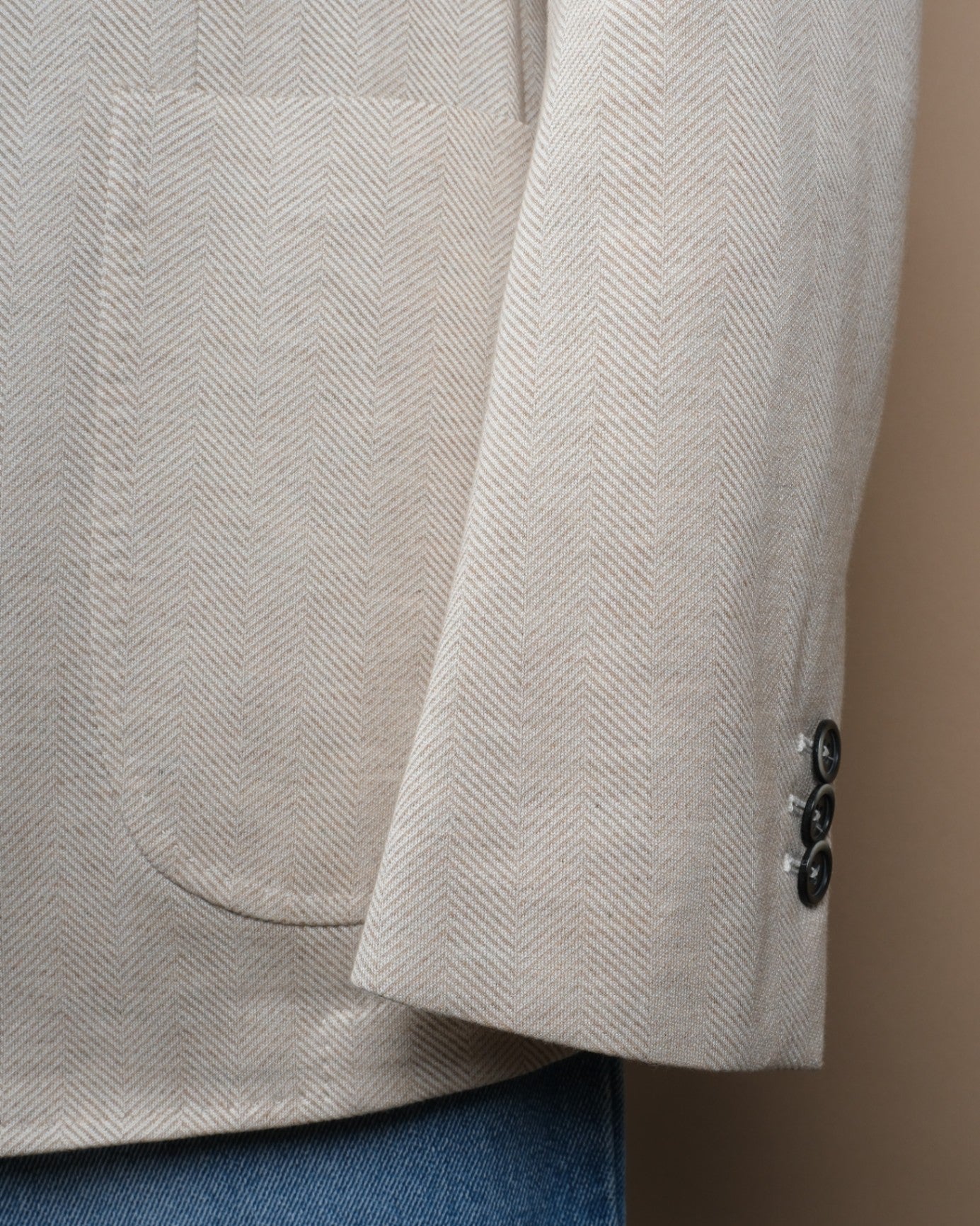 Unlined Beige Herringbone Cotton Sports Jacket