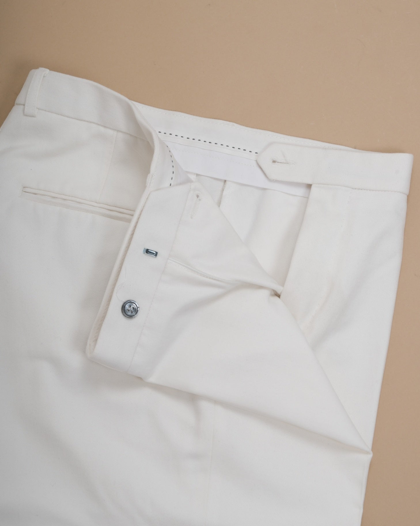 White Soft Cotton Twill Trousers