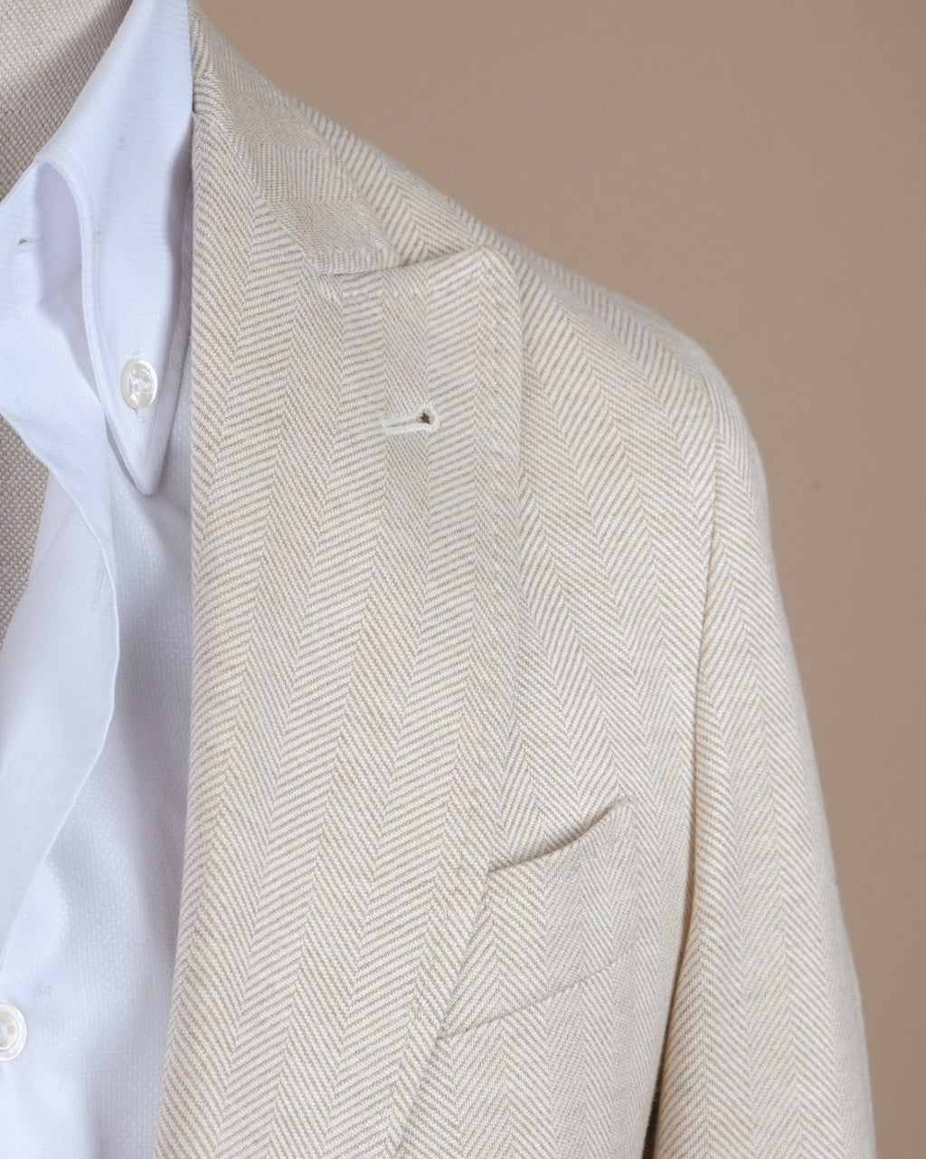 Unlined Beige Herringbone Cotton Sports Jacket