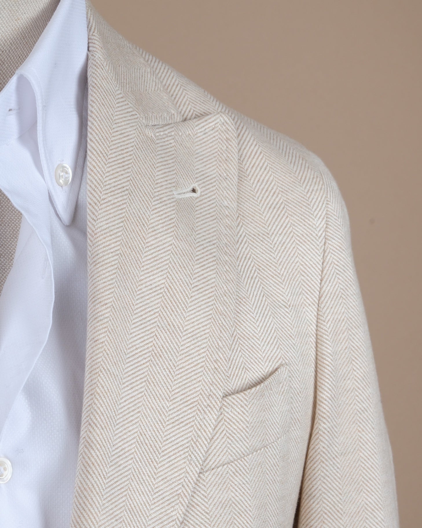 Unlined Beige Herringbone Cotton Sports Jacket