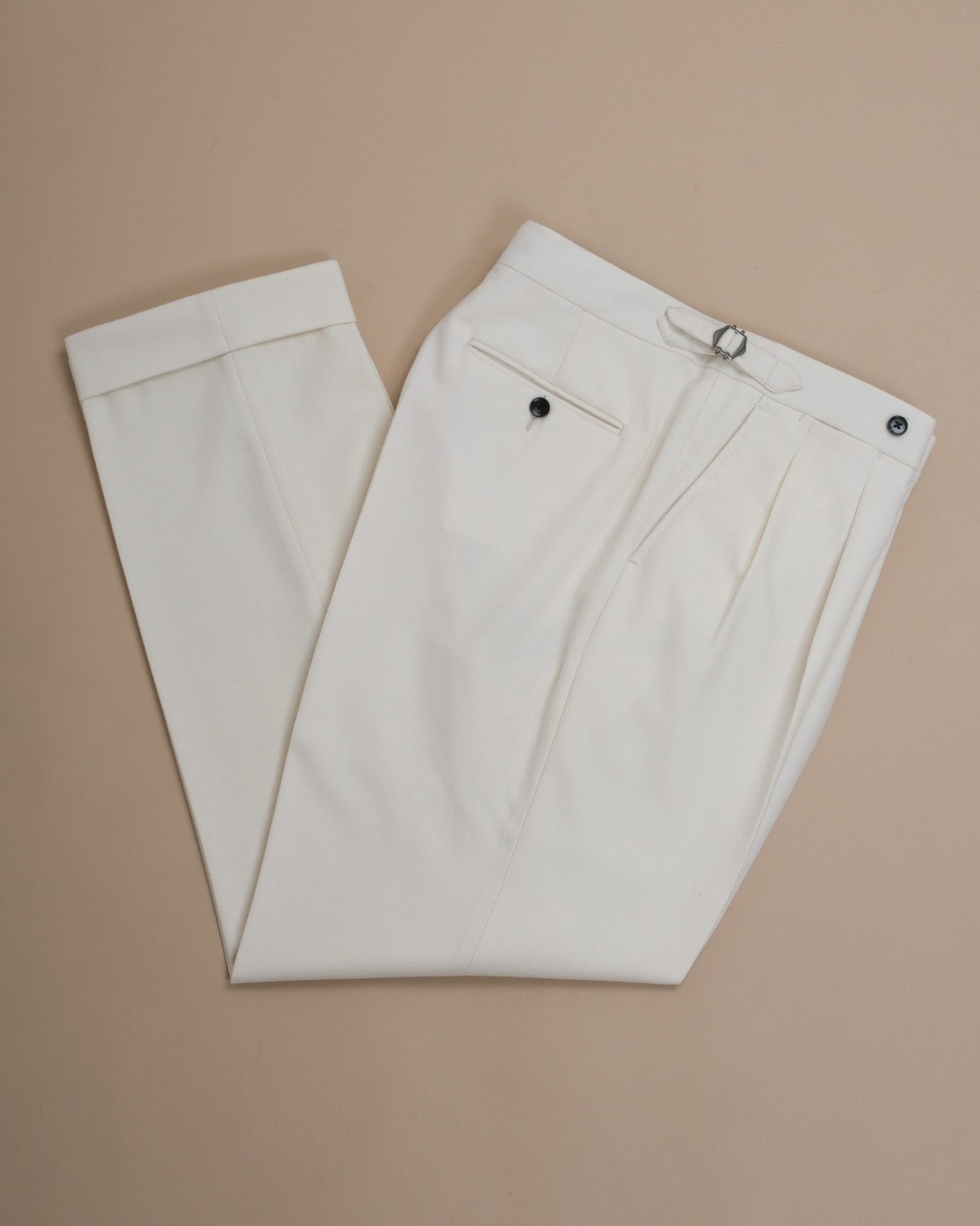 Ivory Flannel Wool Trousers