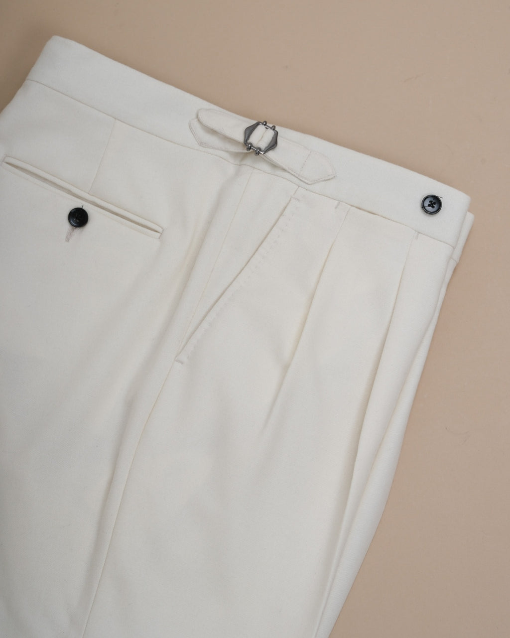 Ivory Flannel Wool Trousers