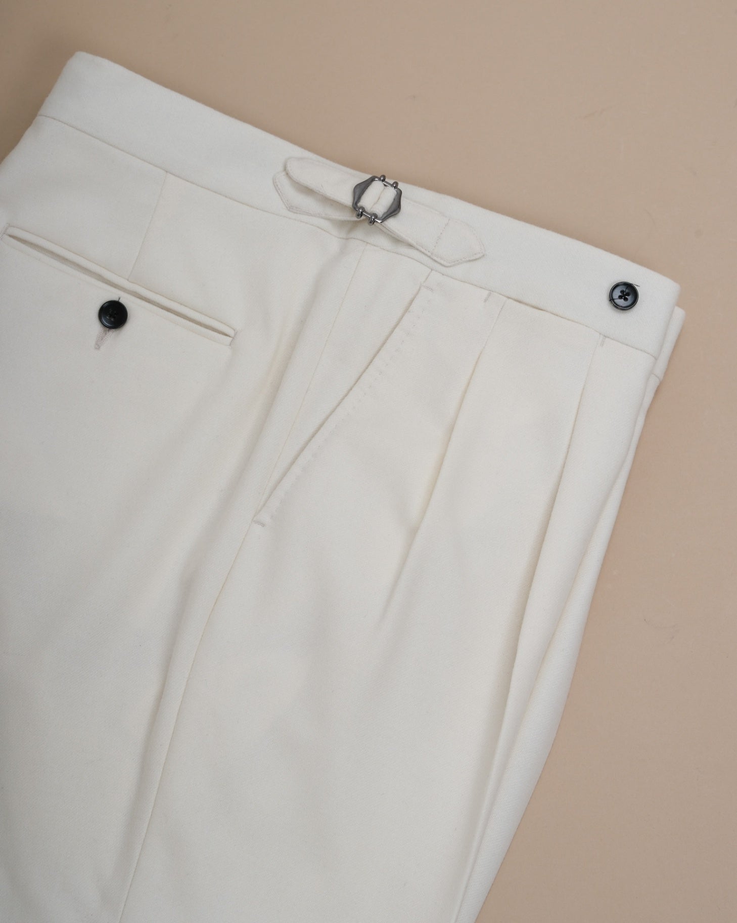 Ivory Flannel Wool Trousers