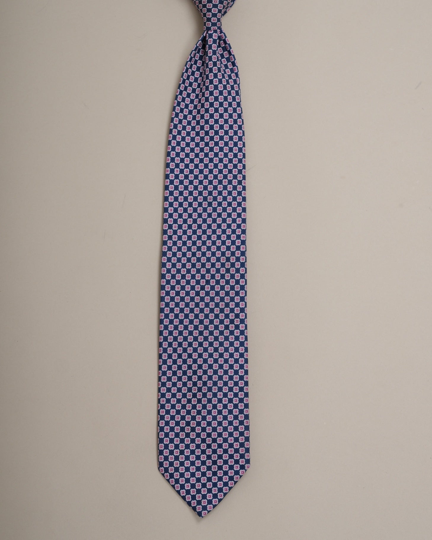Navy/Pink 3-Folded Silk Tie