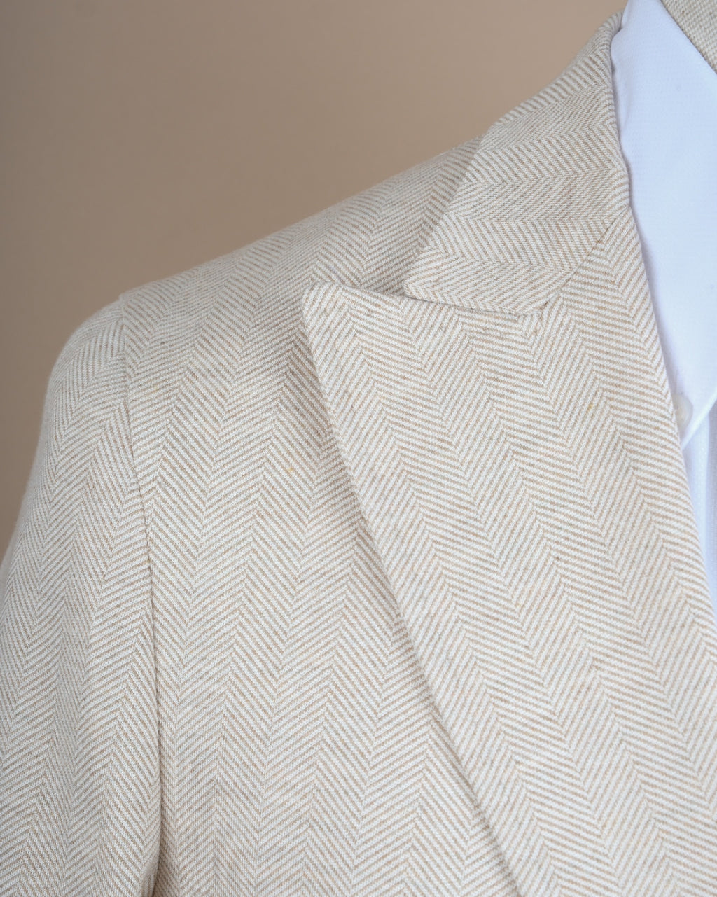 Unlined Beige Herringbone Cotton Sports Jacket