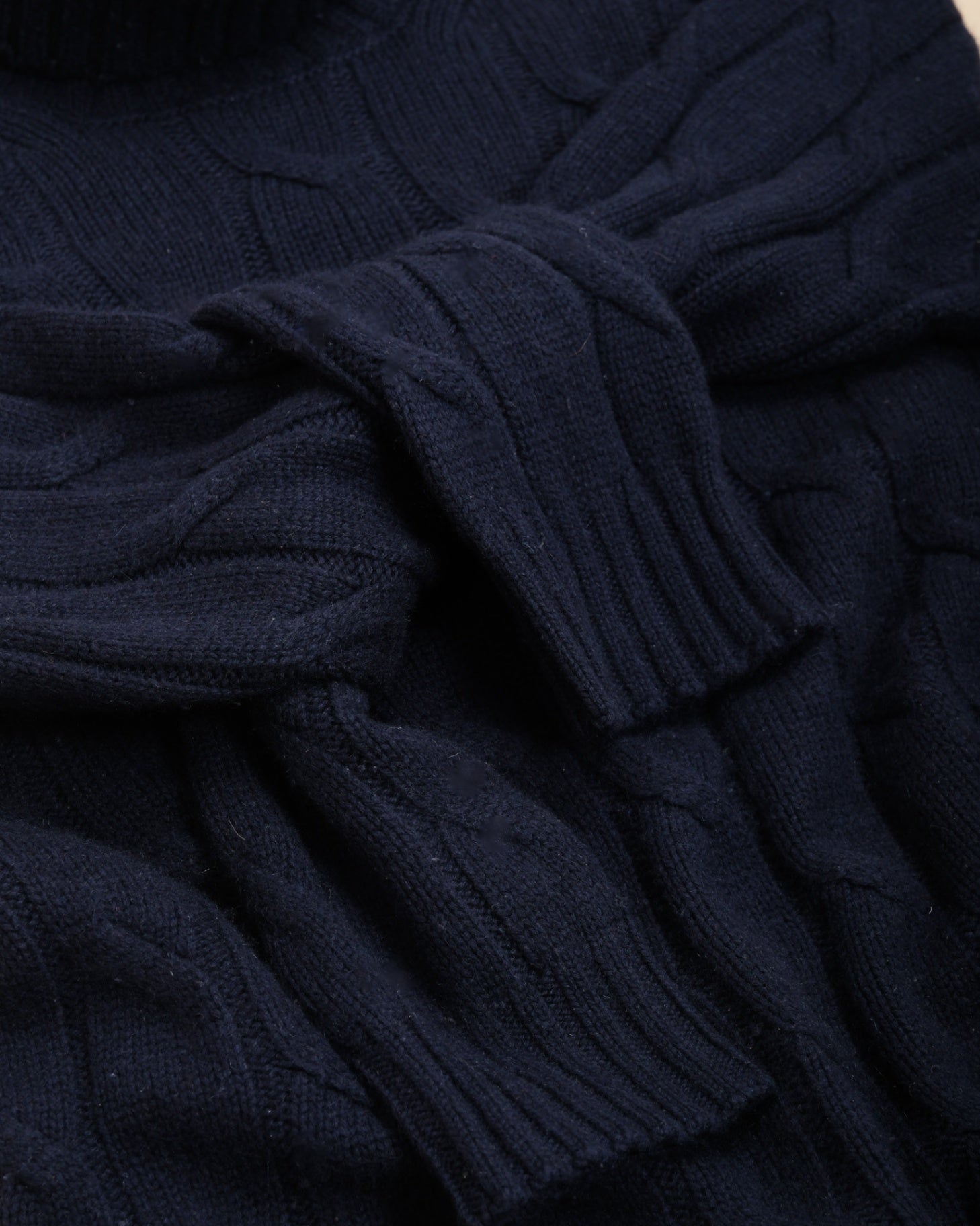 Navy Heavy Cable Knitted Cashmere Rollneck