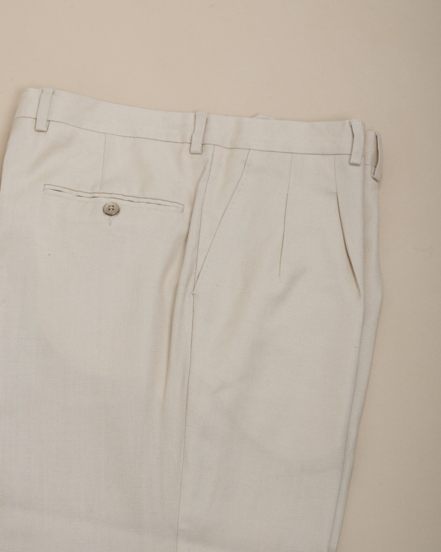 Beige Pleated Linen Blend Trousers