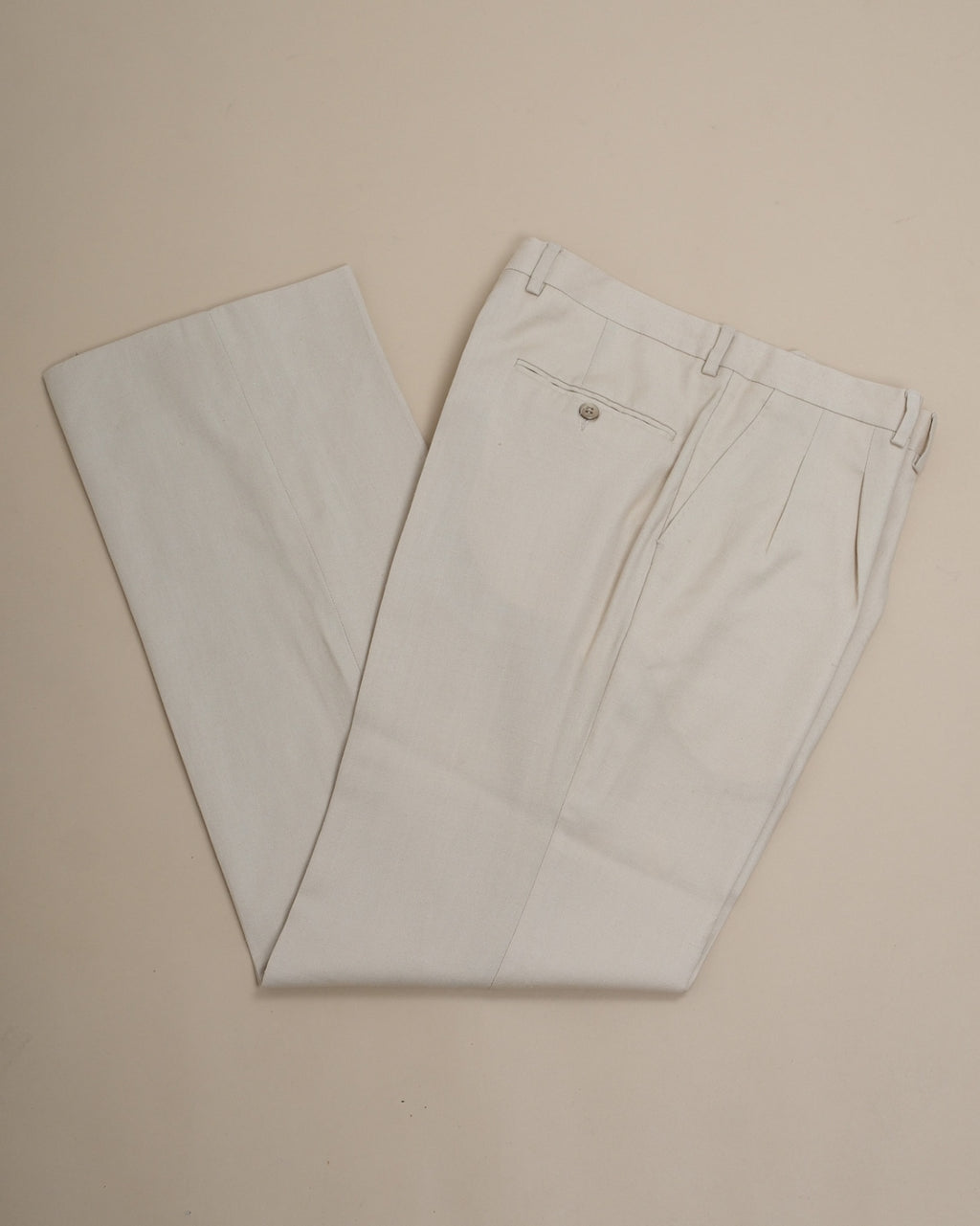 Beige Pleated Linen Blend Trousers