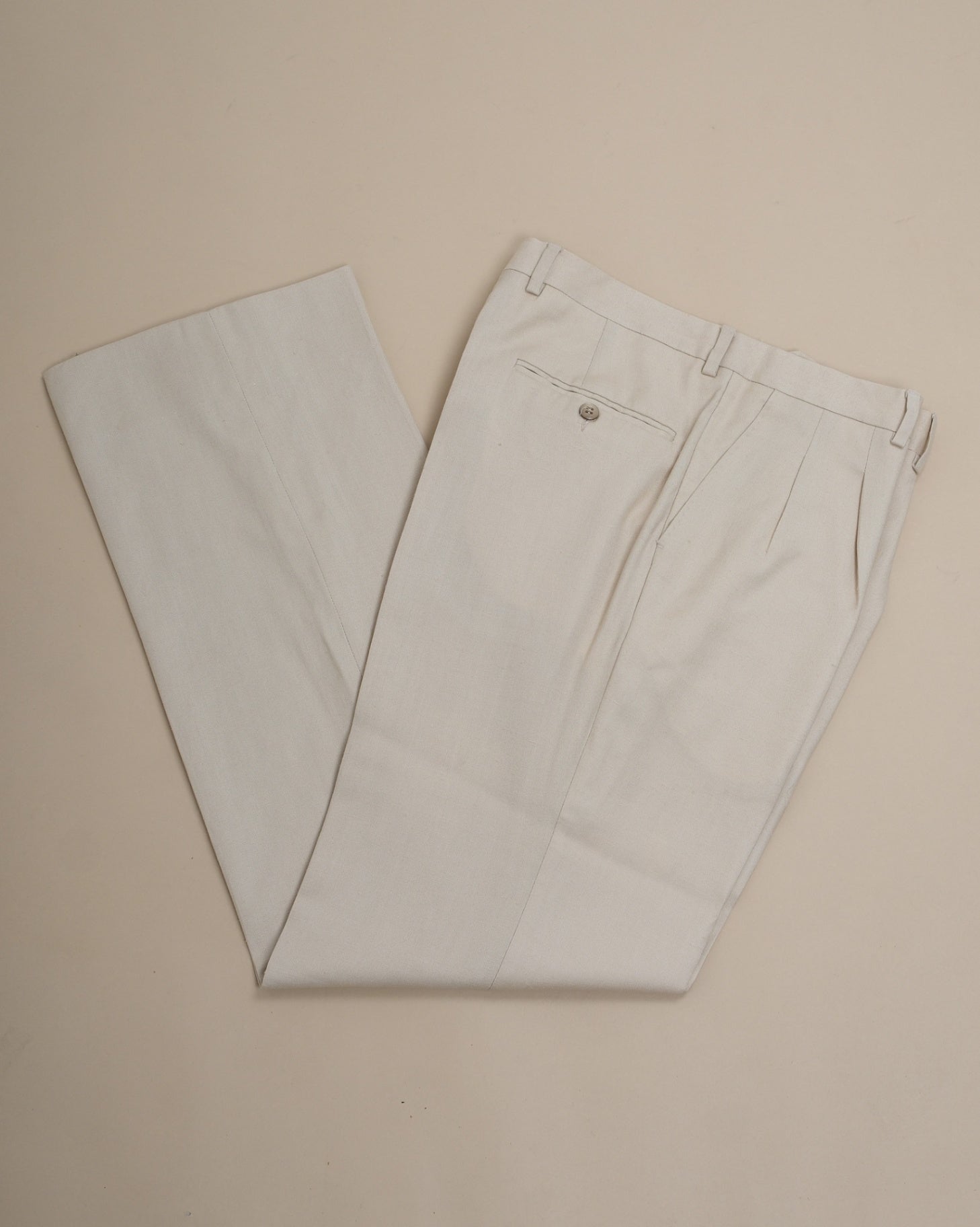 Beige Pleated Linen Blend Trousers