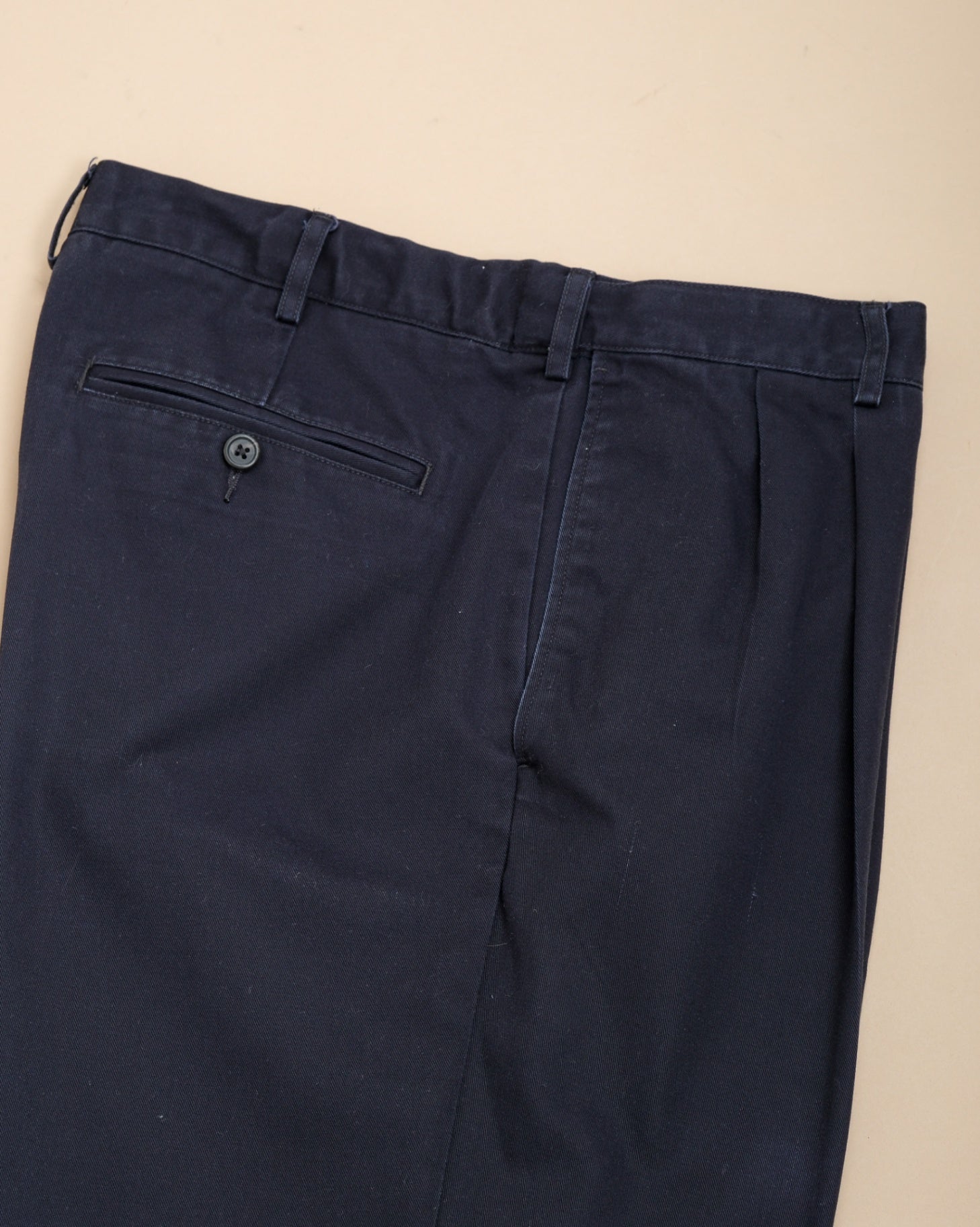 Navy High-Rise Pleated Cotton Twill Trousers
