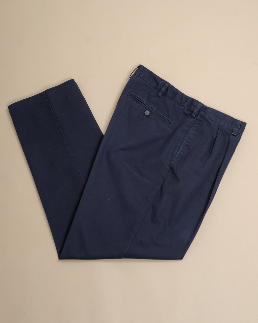 Navy High-Rise Pleated Cotton Twill Trousers