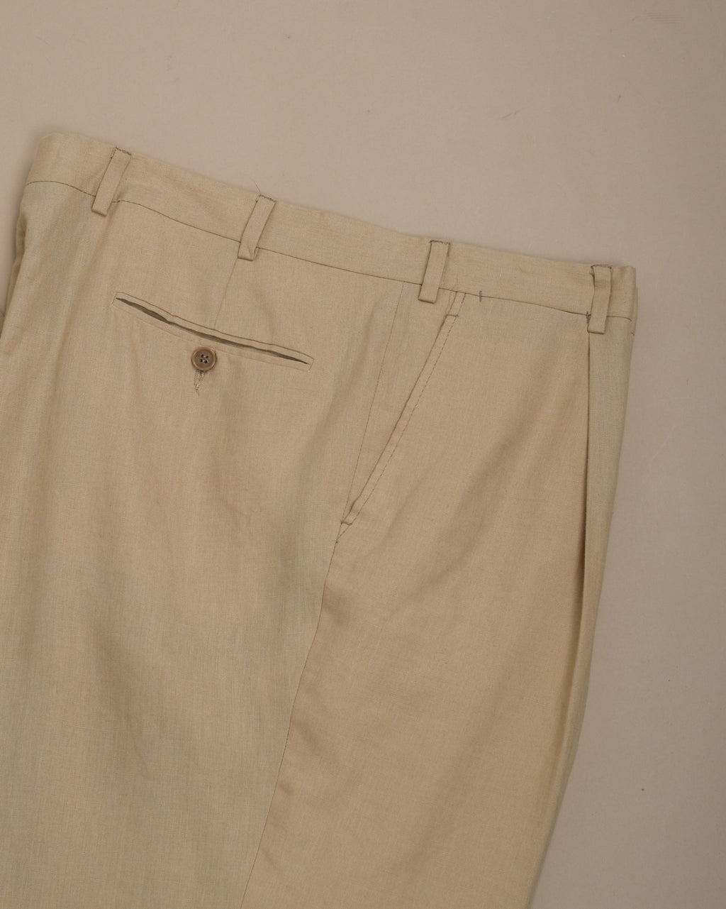 Beige Pleated High-Rise Linen Trousers