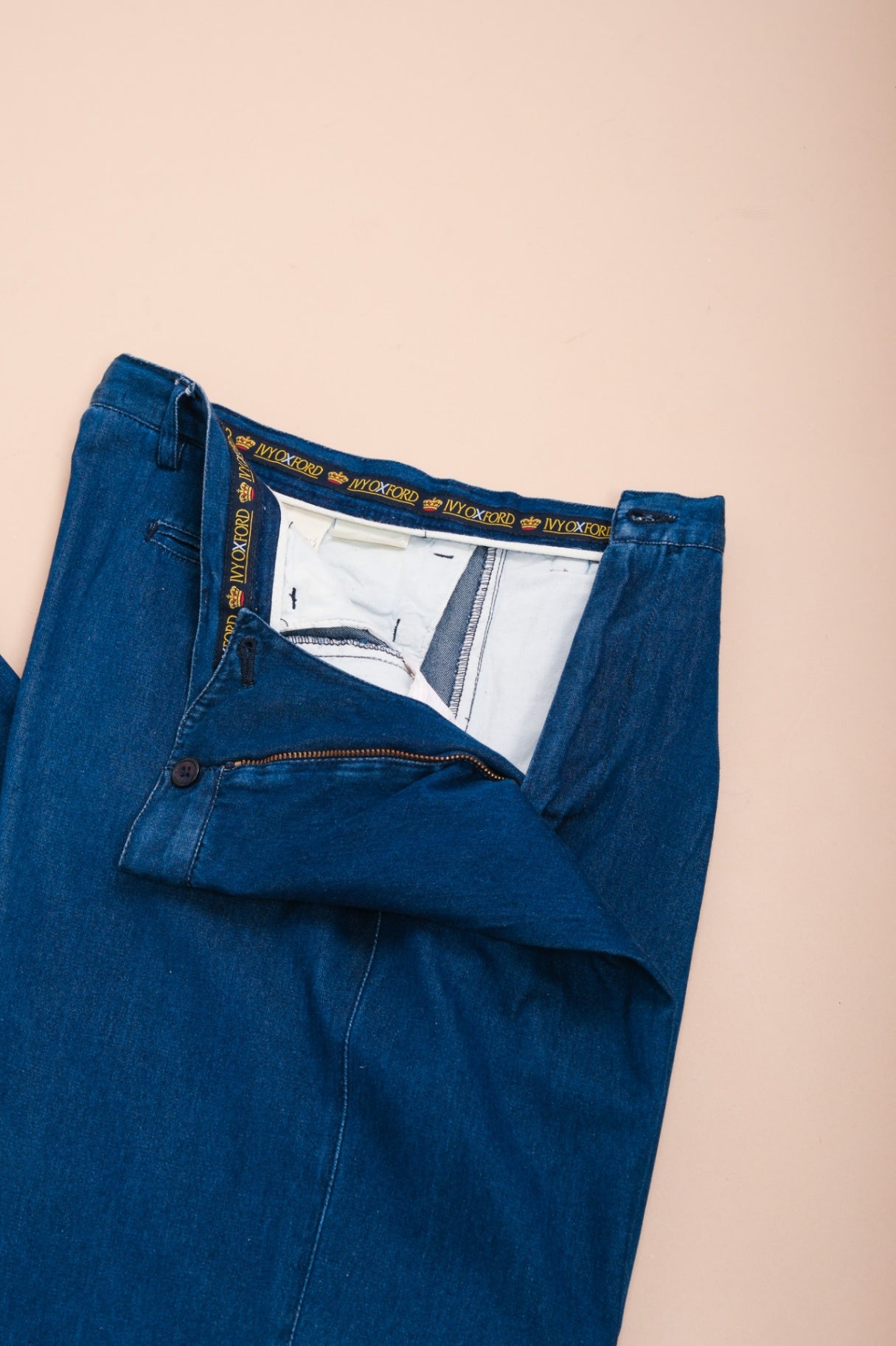 Dark Blue Pleated High-Rise Jeans