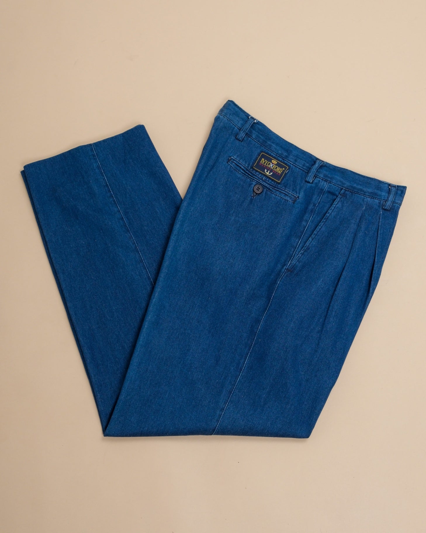 Dark Blue Pleated High-Rise Jeans