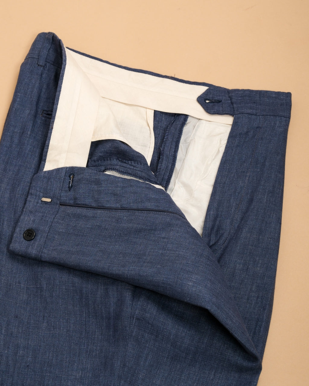 Blue Pleated High-Rise Linen Trousers