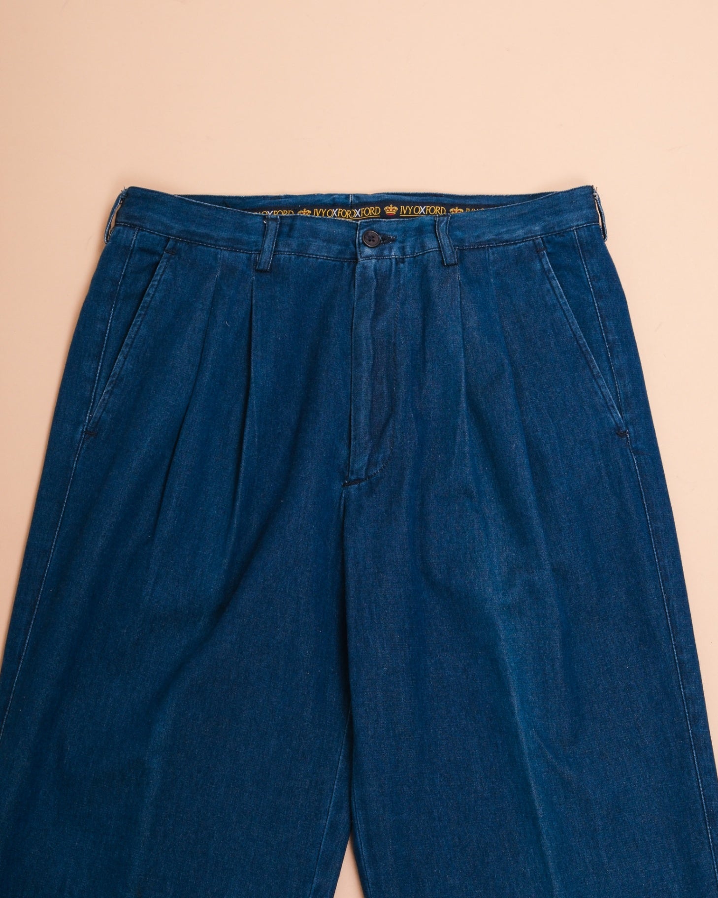 Dark Blue Pleated High-Rise Jeans