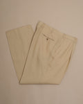 Beige Pleated High-Rise Linen Trousers