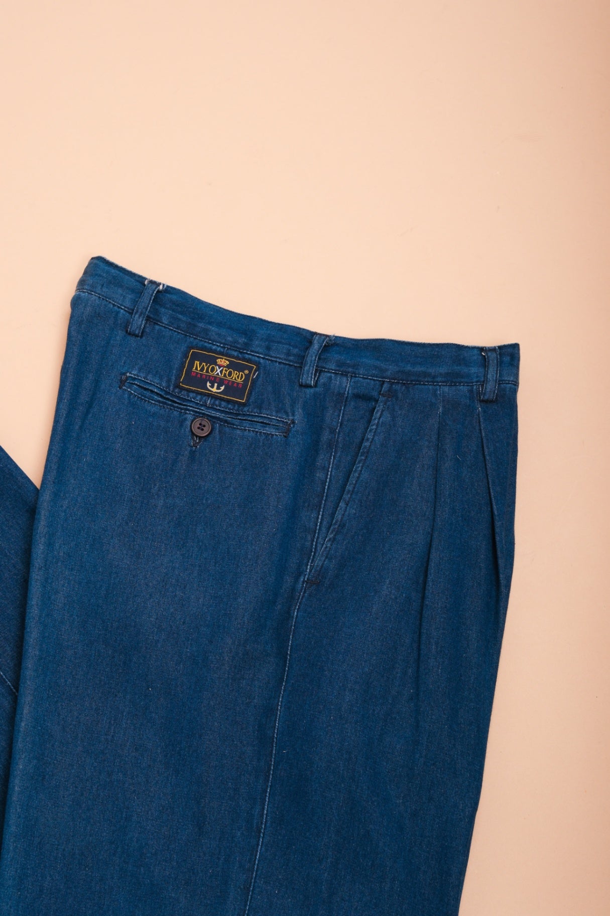 Dark Blue Pleated High-Rise Jeans