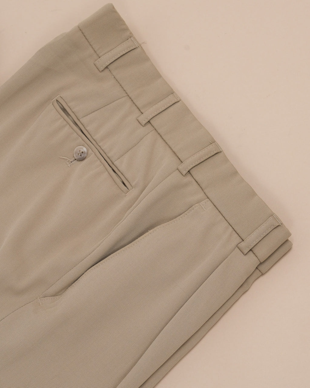 Beige Pleated Wool Blend Twill Trousers