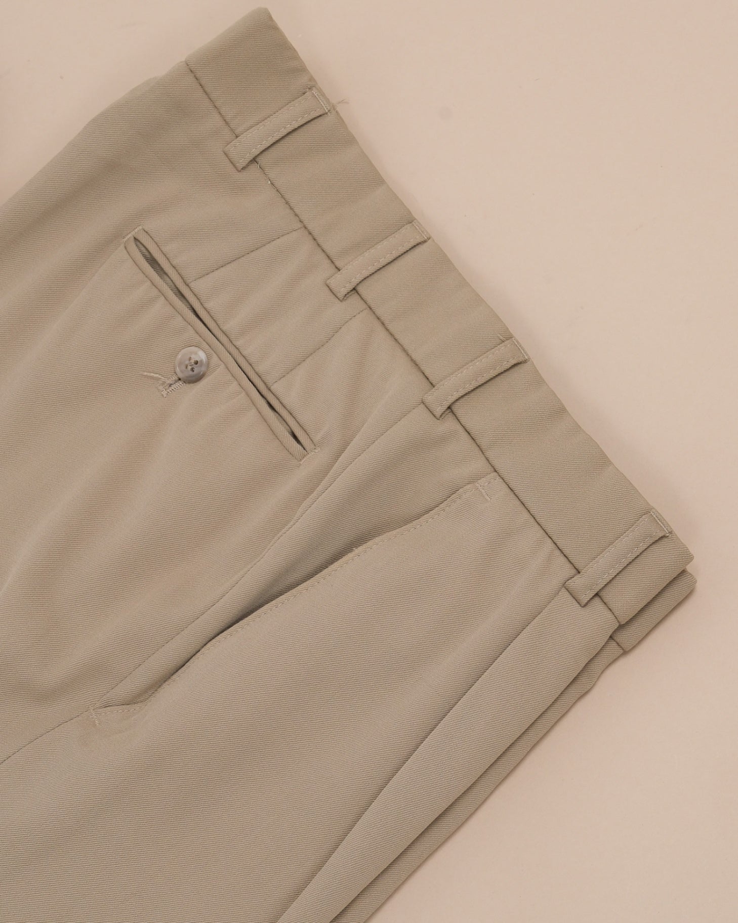 Beige Pleated Wool Blend Twill Trousers