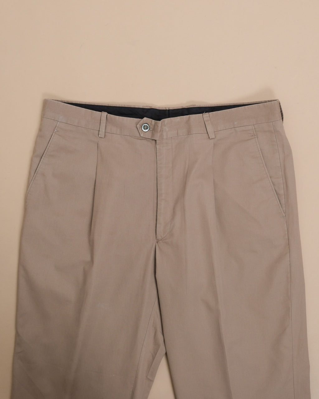 Beige High-Rise Full Cut Cotton Trousers