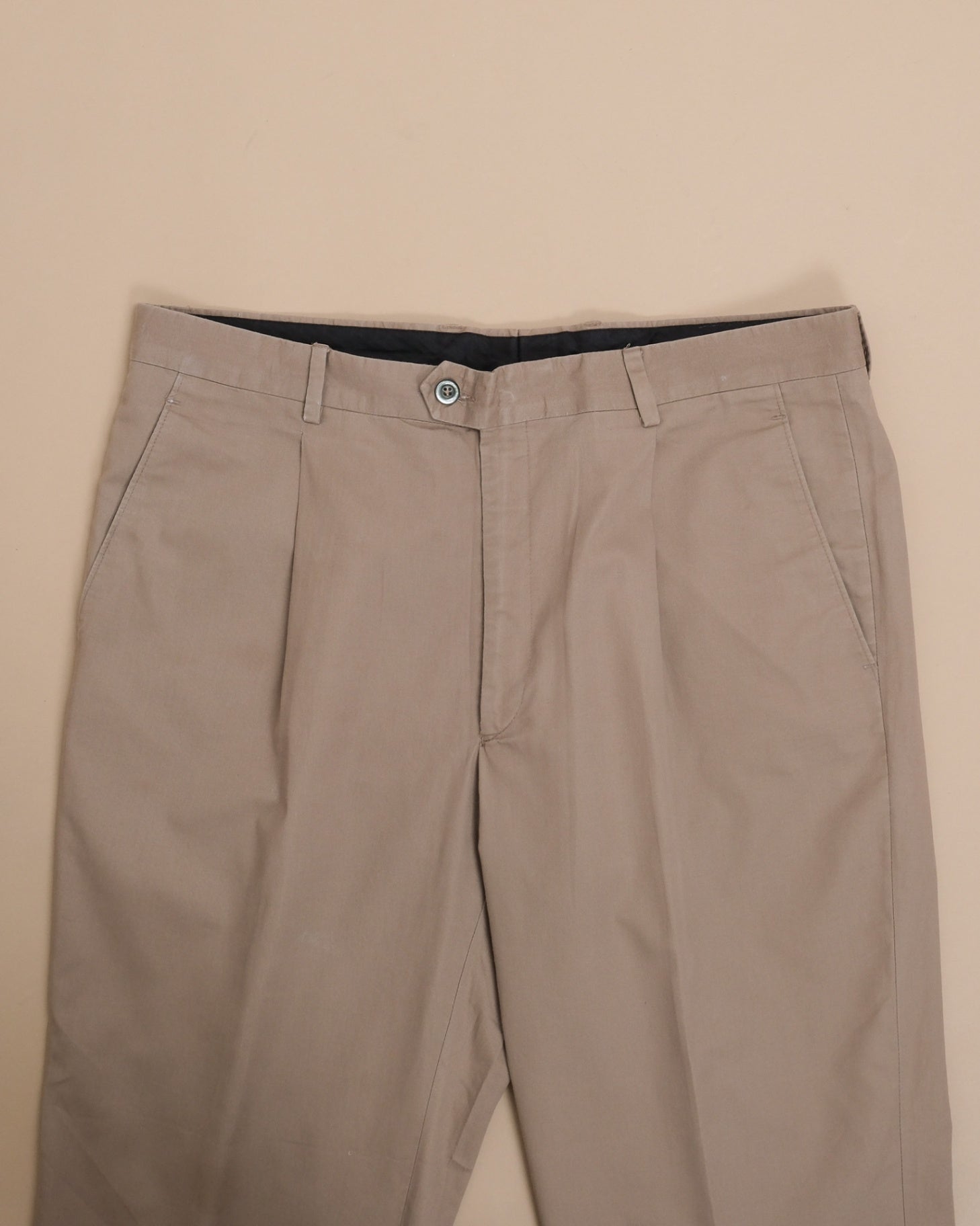 Beige High-Rise Full Cut Cotton Trousers