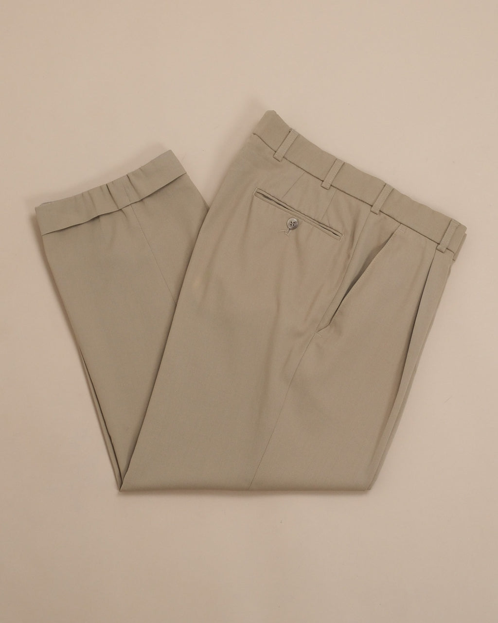 Beige Pleated Wool Blend Twill Trousers