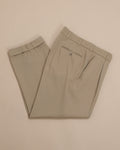 Beige Pleated Wool Blend Twill Trousers