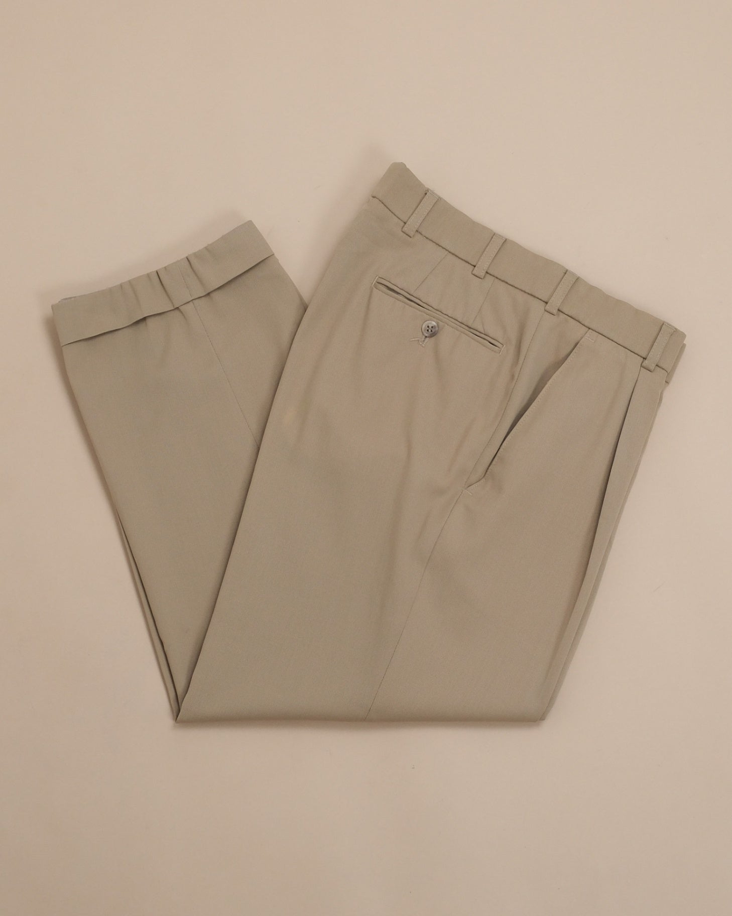 Beige Pleated Wool Blend Twill Trousers