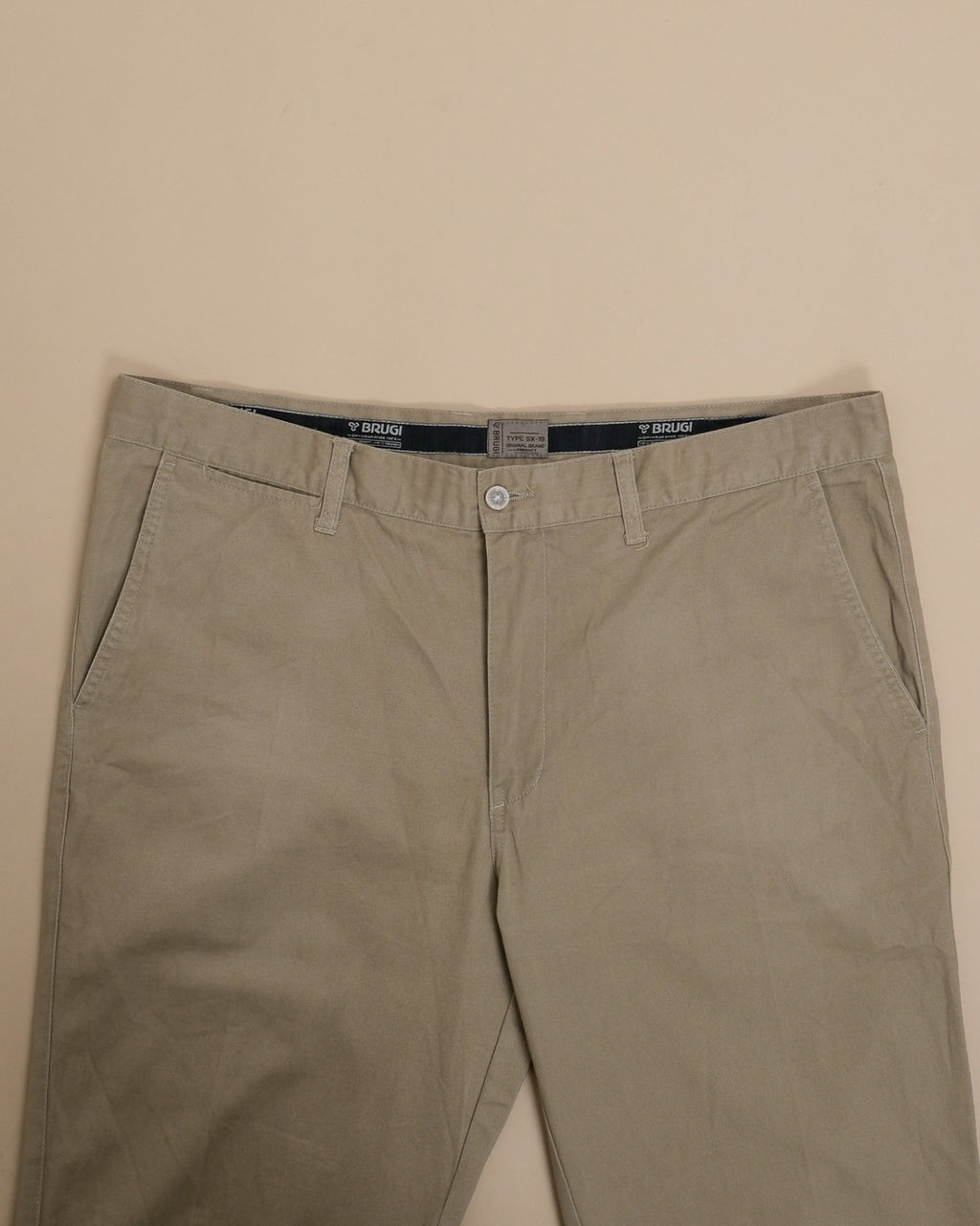 Beige High-Rise Full Cut Twill Trousers