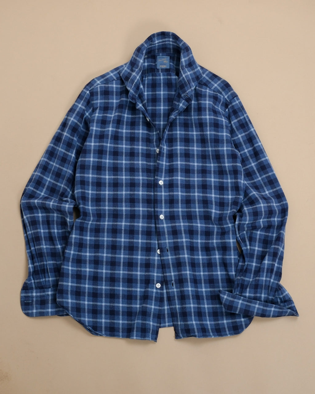 Blue Plaid Checked Twill Flannel Shirt