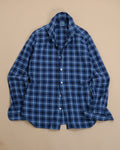 Blue Plaid Checked Twill Flannel Shirt
