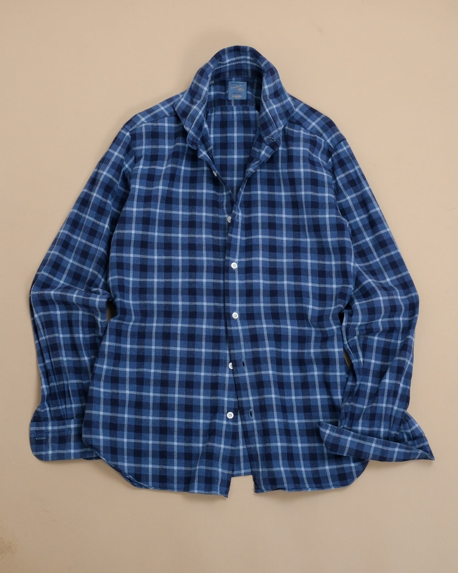 Blue Plaid Checked Twill Flannel Shirt