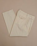 Warm Beige Cotton Twill Pleated High-Rise Trousers