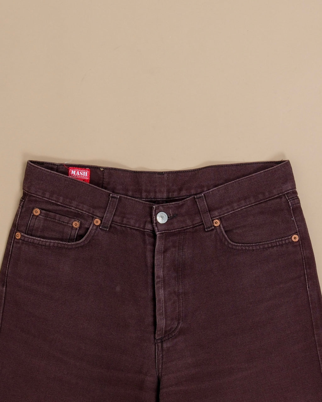 Brown Cotton High-Rise 5-Pocket Trouser