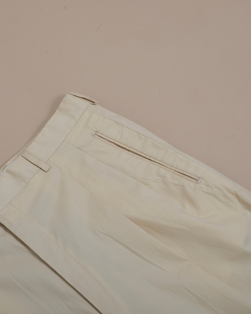 Warm Beige Cotton Twill Pleated High-Rise Trousers