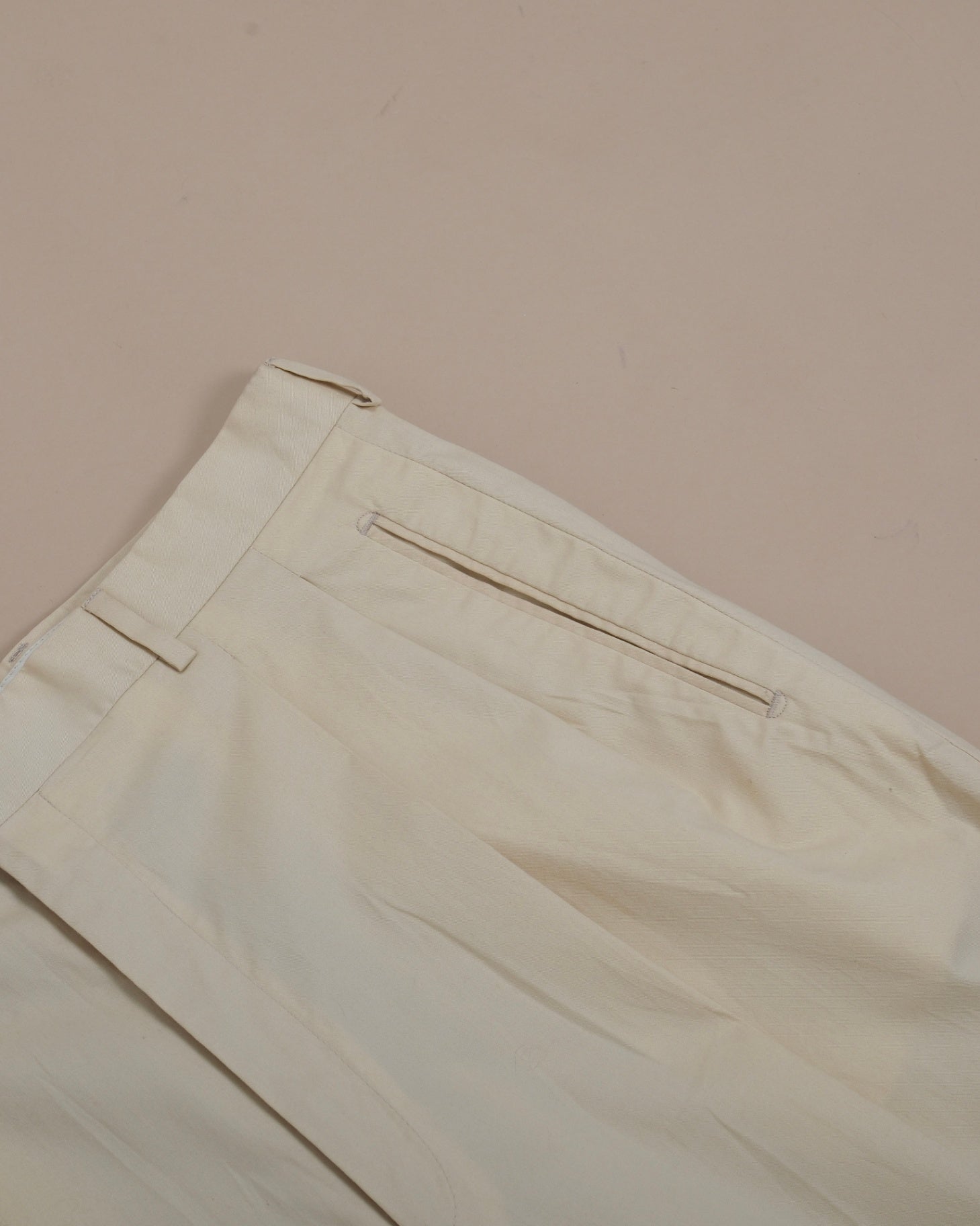 Warm Beige Cotton Twill Pleated High-Rise Trousers