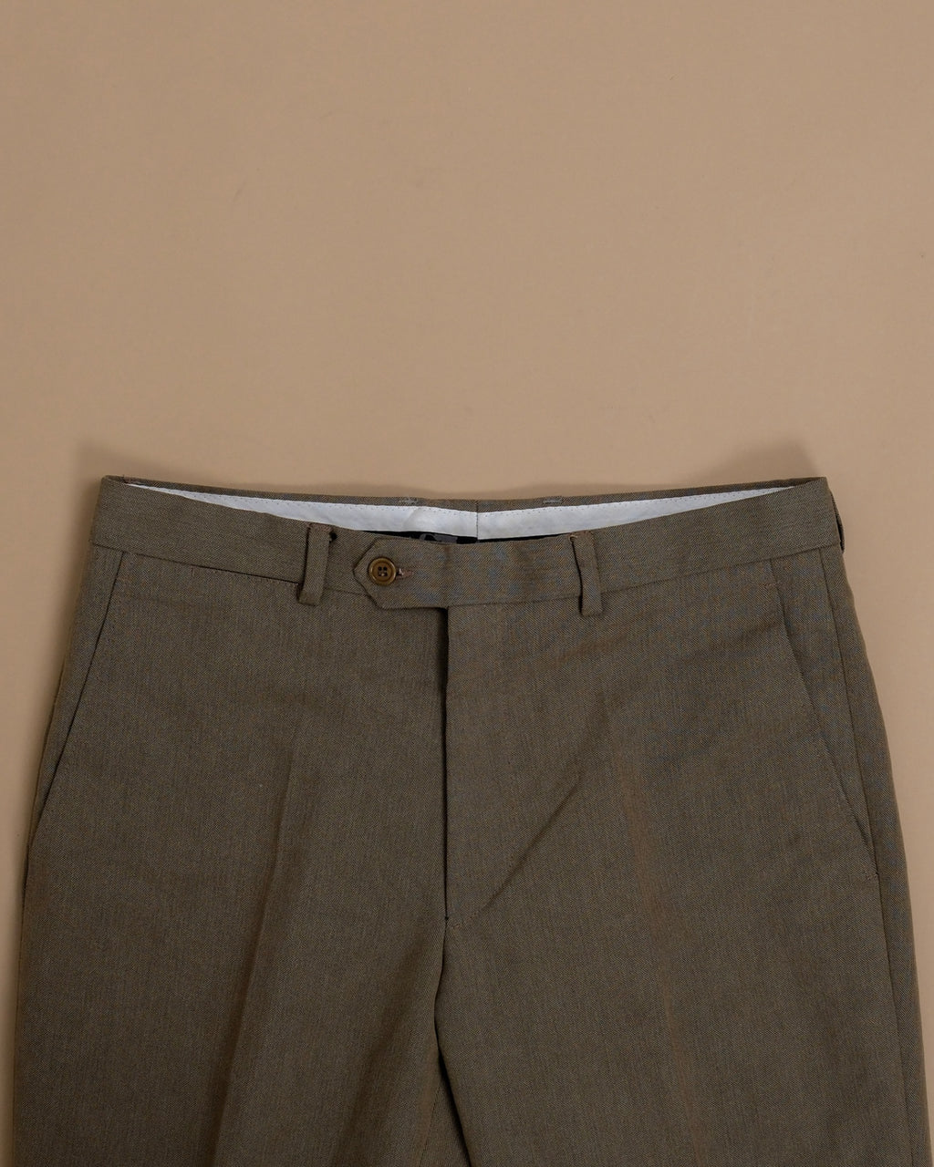 Oatmeal Cotton Basket-Weave Mid-Rise Trousers
